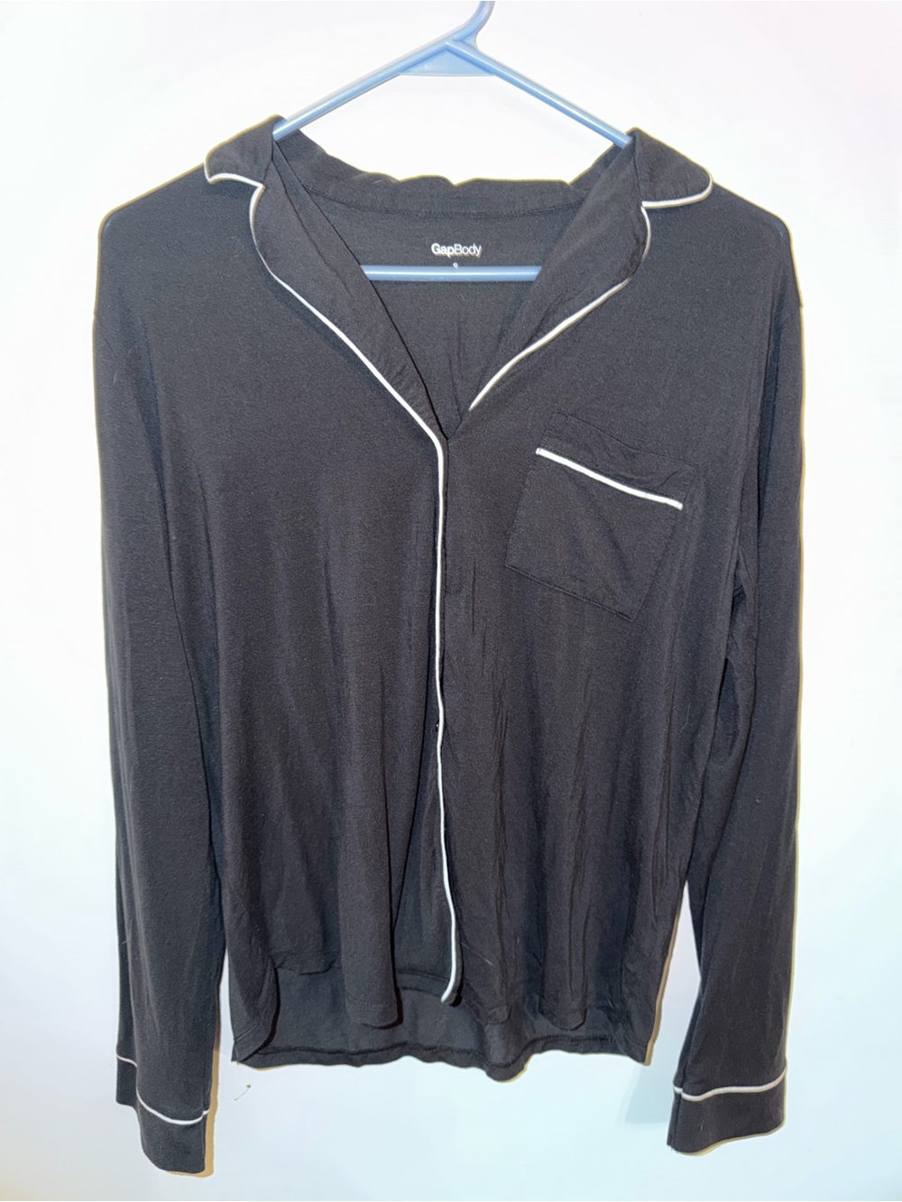 GAP Body Black Long-Sleeve Pajama Set with White Piping